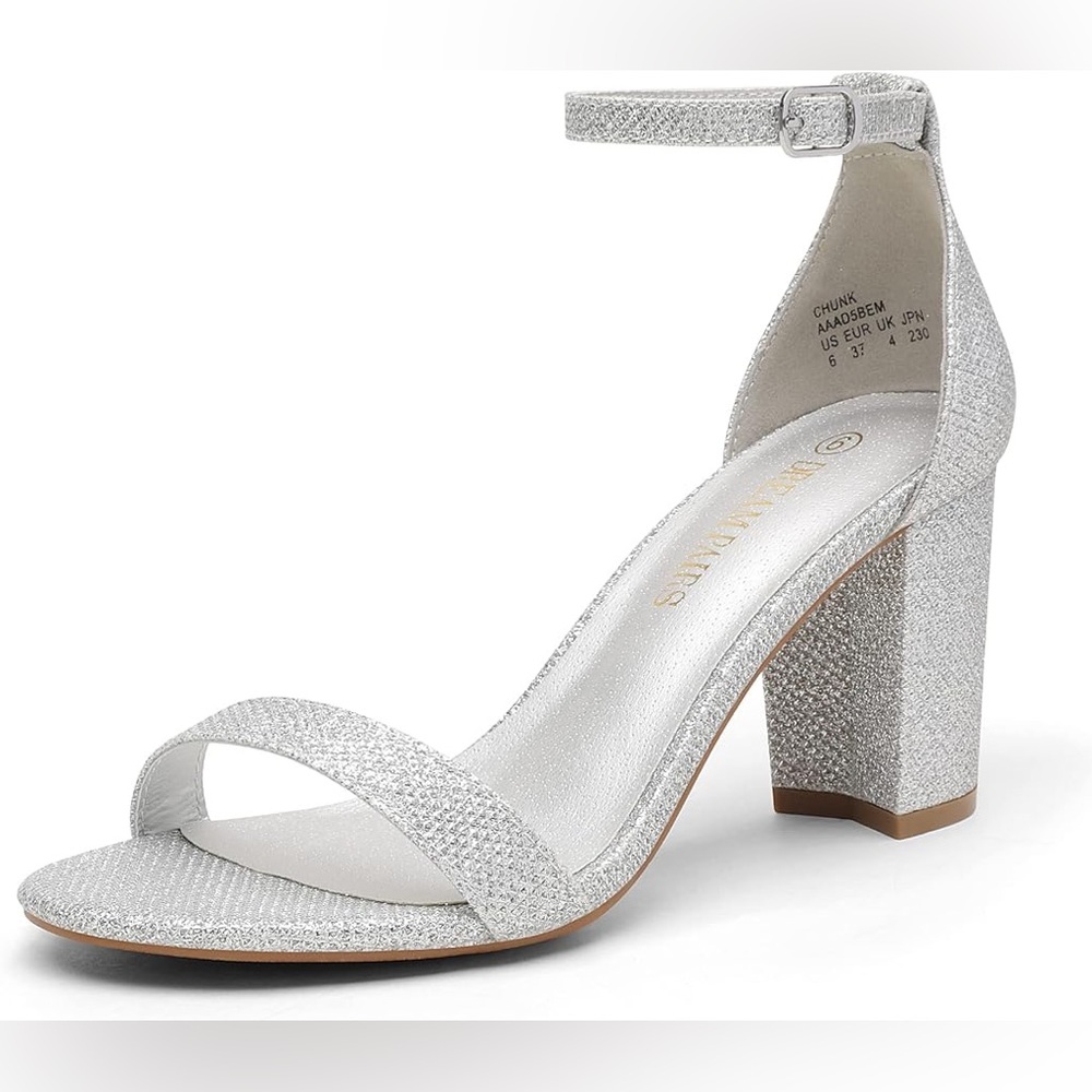 DREAM PAIRS Women’s Chunk Low Heel Pump Sandals Silver Size 8.5